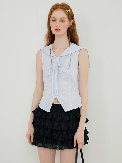 NAPSNAPS Striped Sailor Collar Shirred Waist Women&