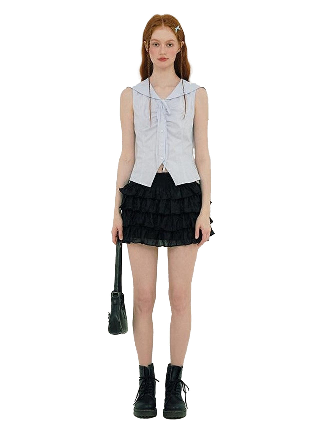 NAPSNAPS Striped Sailor Collar Shirred Waist Women&