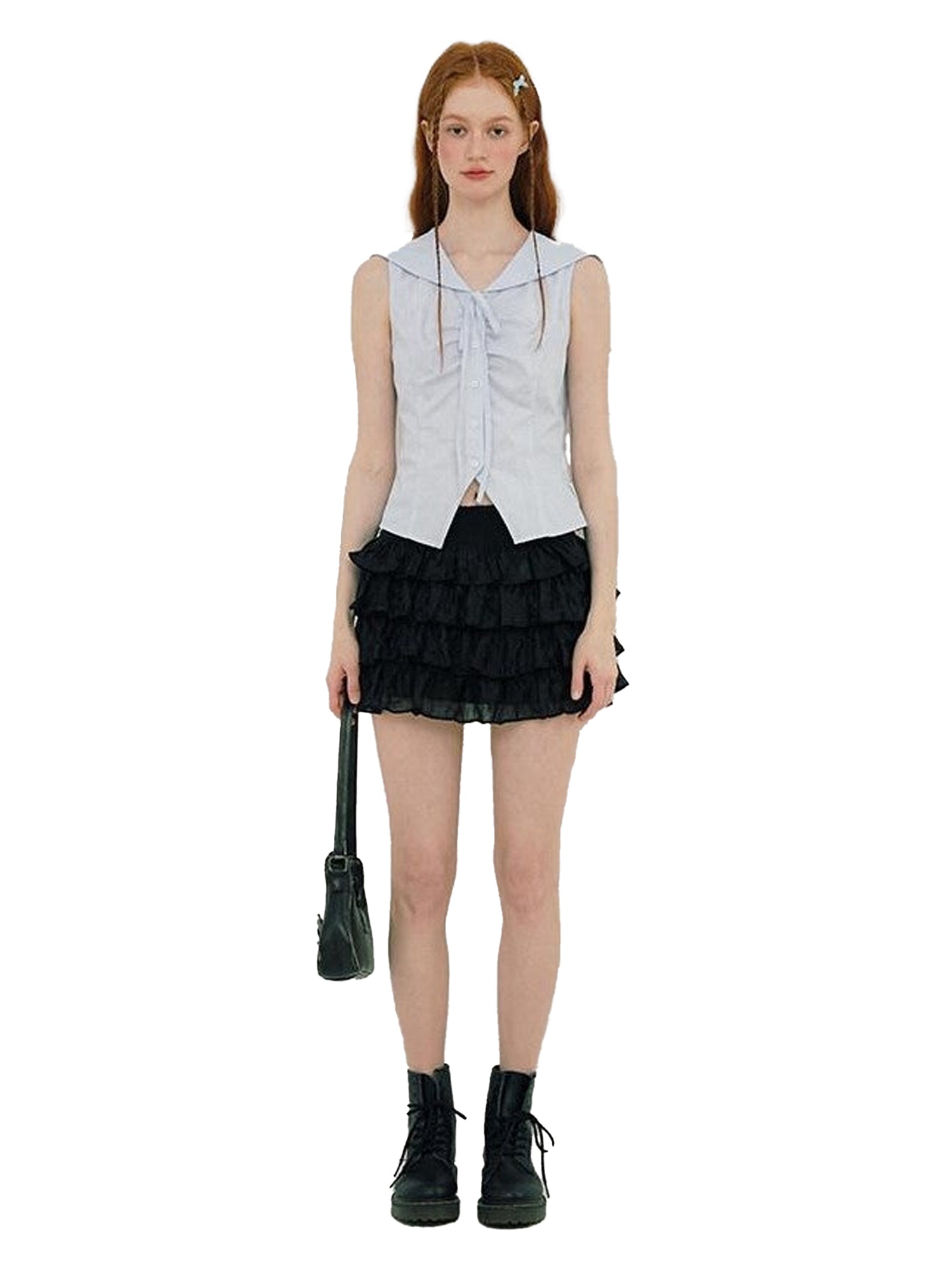 NAPSNAPS Striped Sailor Collar Shirred Waist Women&
