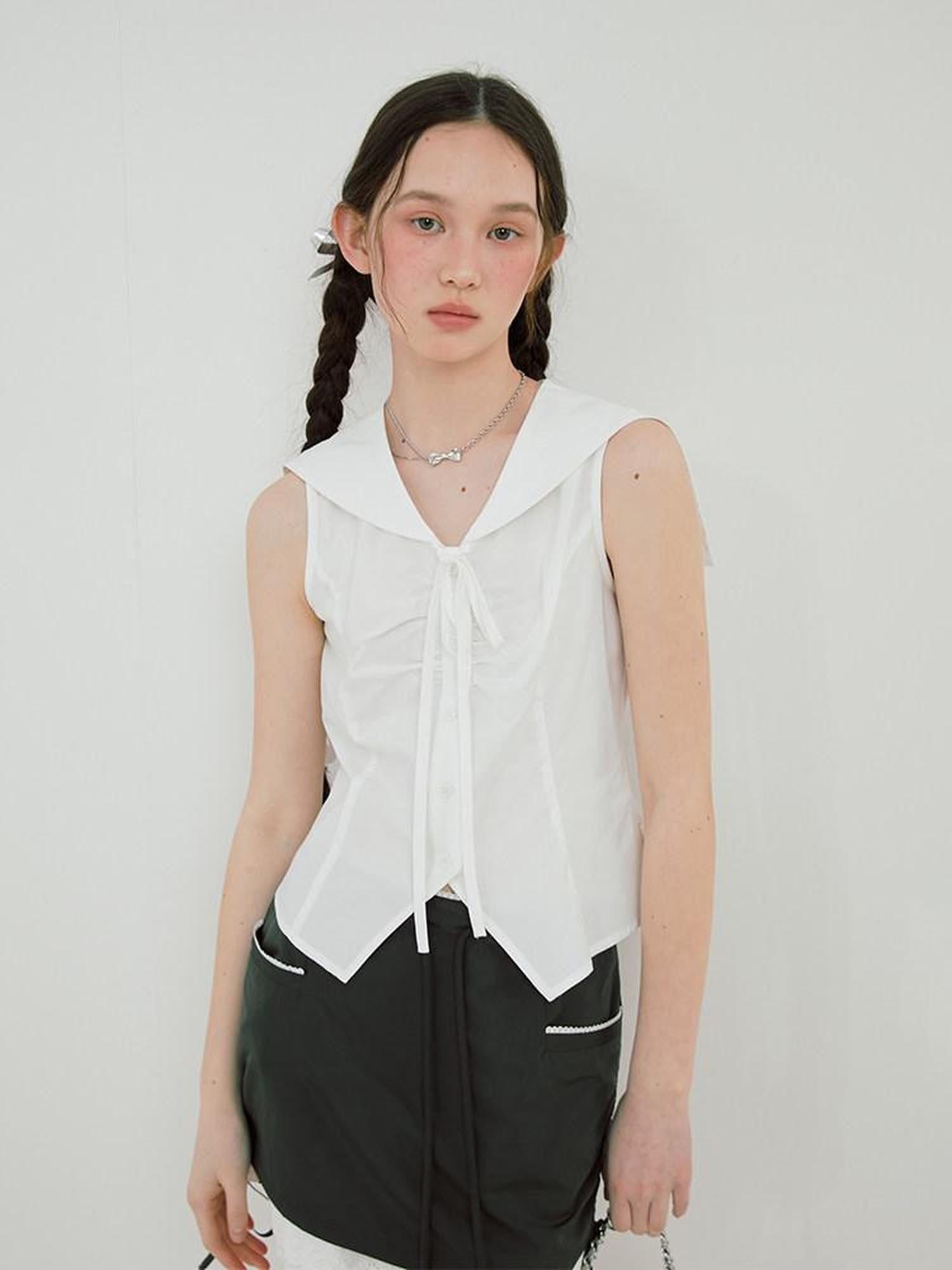 NAPSNAPS Striped Sailor Collar Shirred Waist Women&