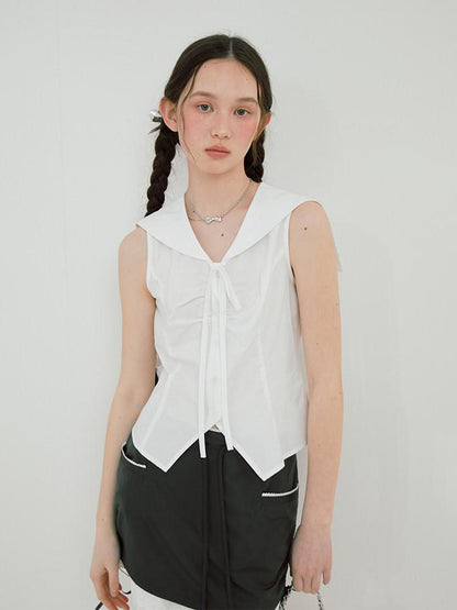 NAPSNAPS Striped Sailor Collar Shirred Waist Women&