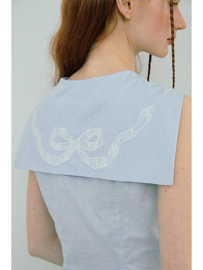 NAPSNAPS Striped Sailor Collar Shirred Waist Women&
