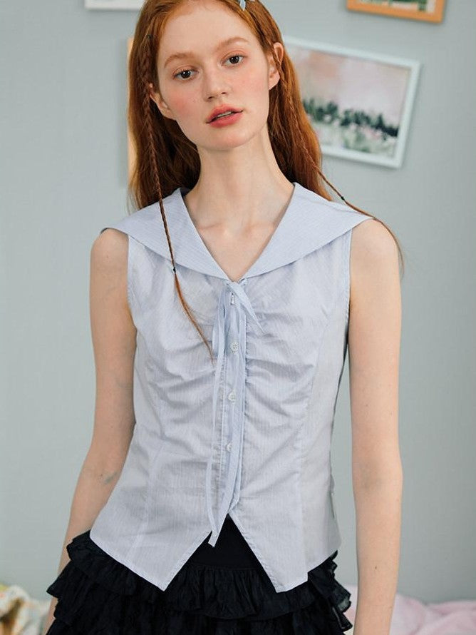 NAPSNAPS Striped Sailor Collar Shirred Waist Women&