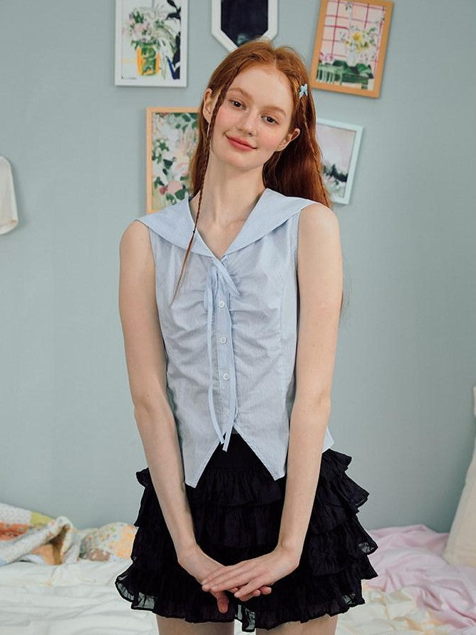NAPSNAPS Striped Sailor Collar Shirred Waist Women&