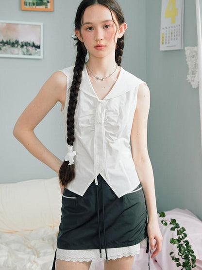 NAPSNAPS Striped Sailor Collar Shirred Waist Women&