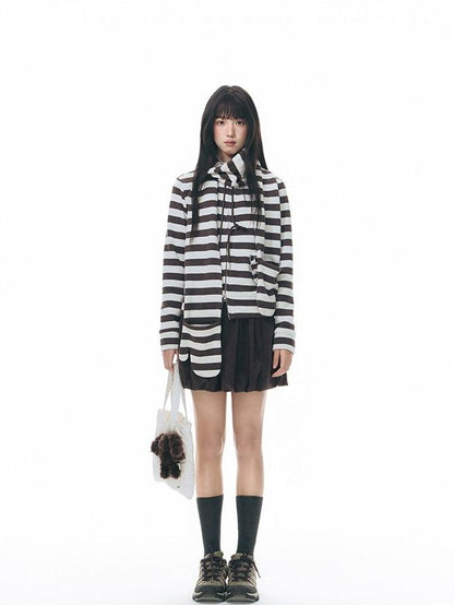 NAPSNAPS Striped Stand Collar Ruffle Zip Women&