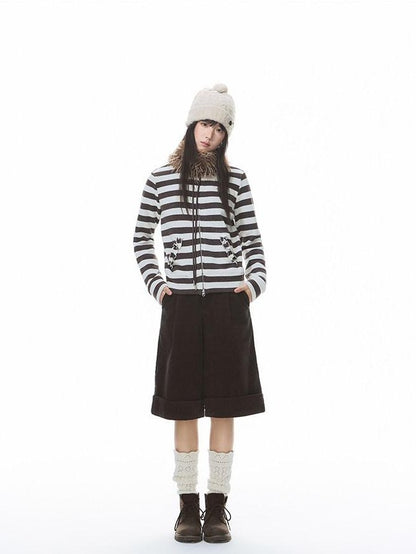 NAPSNAPS Striped Stand Collar Ruffle Zip Women&