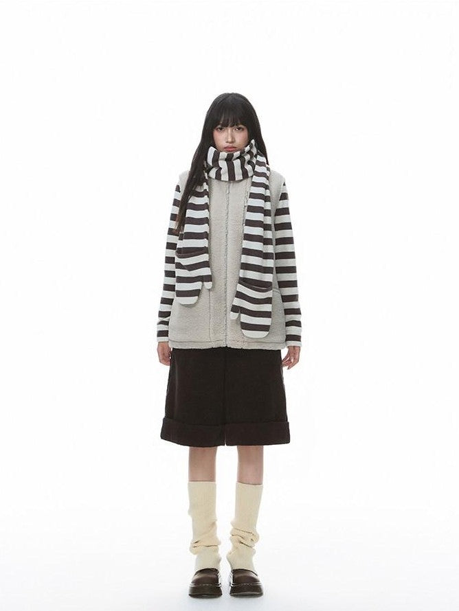 NAPSNAPS Striped Stand Collar Ruffle Zip Women&