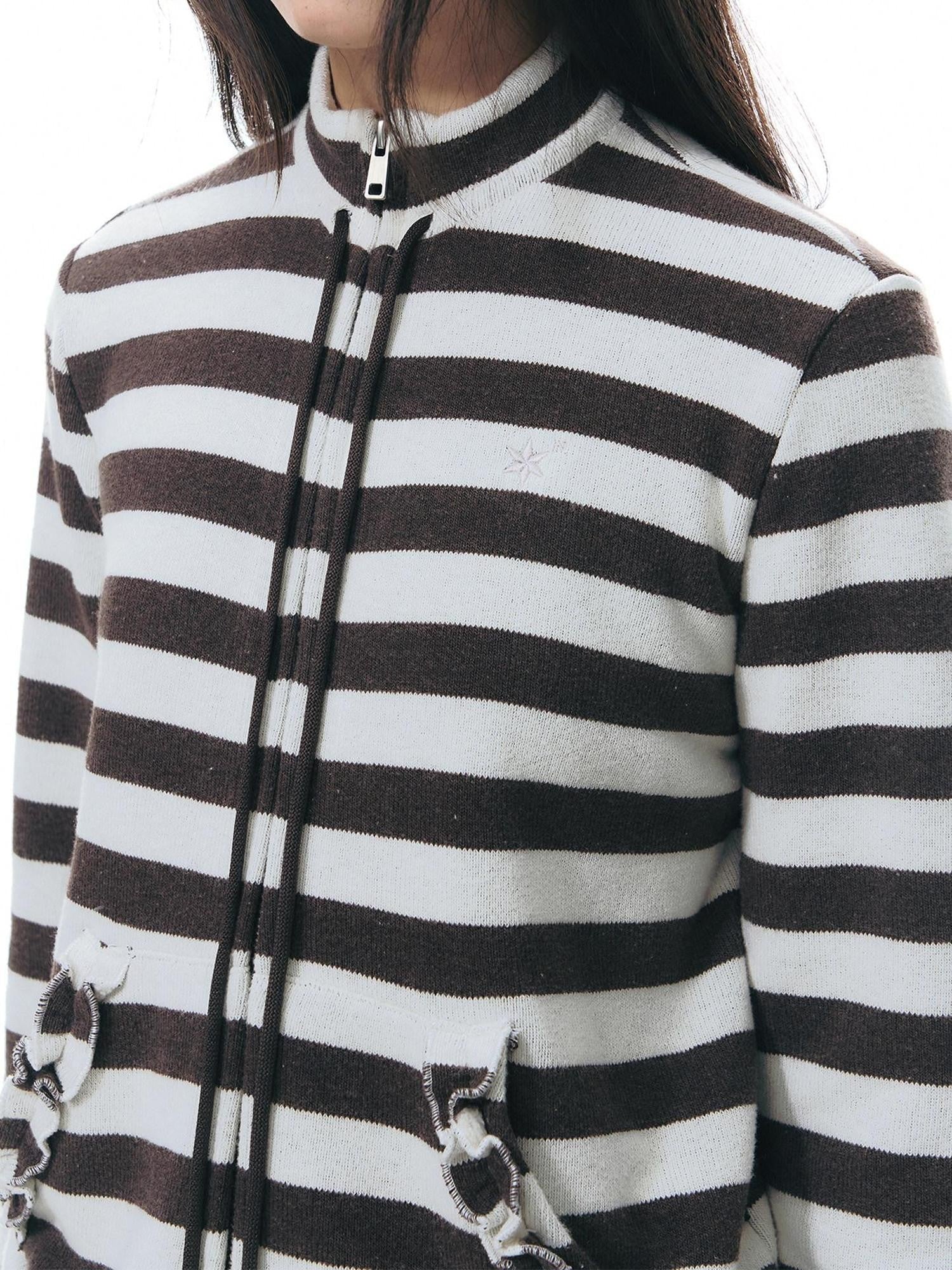 NAPSNAPS Striped Stand Collar Ruffle Zip Women&