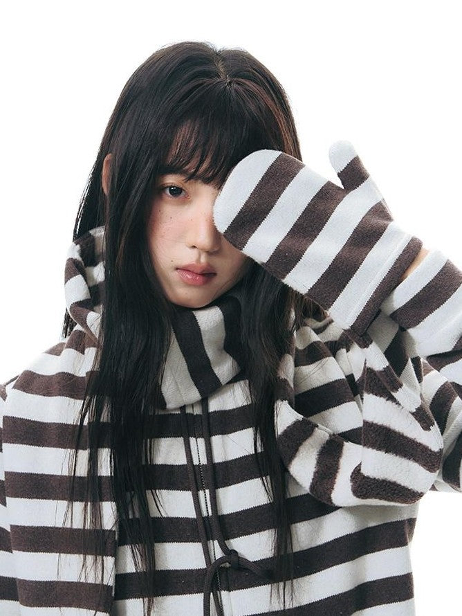 NAPSNAPS Striped Stand Collar Ruffle Zip Women&