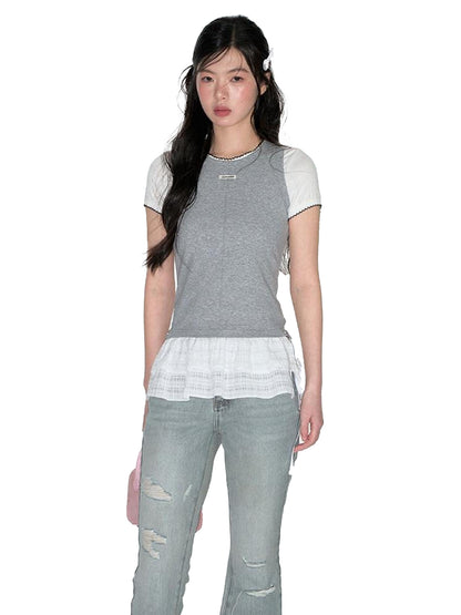 NAPSNAPS Sweet Detachable Lace Spliced Racerback Women&