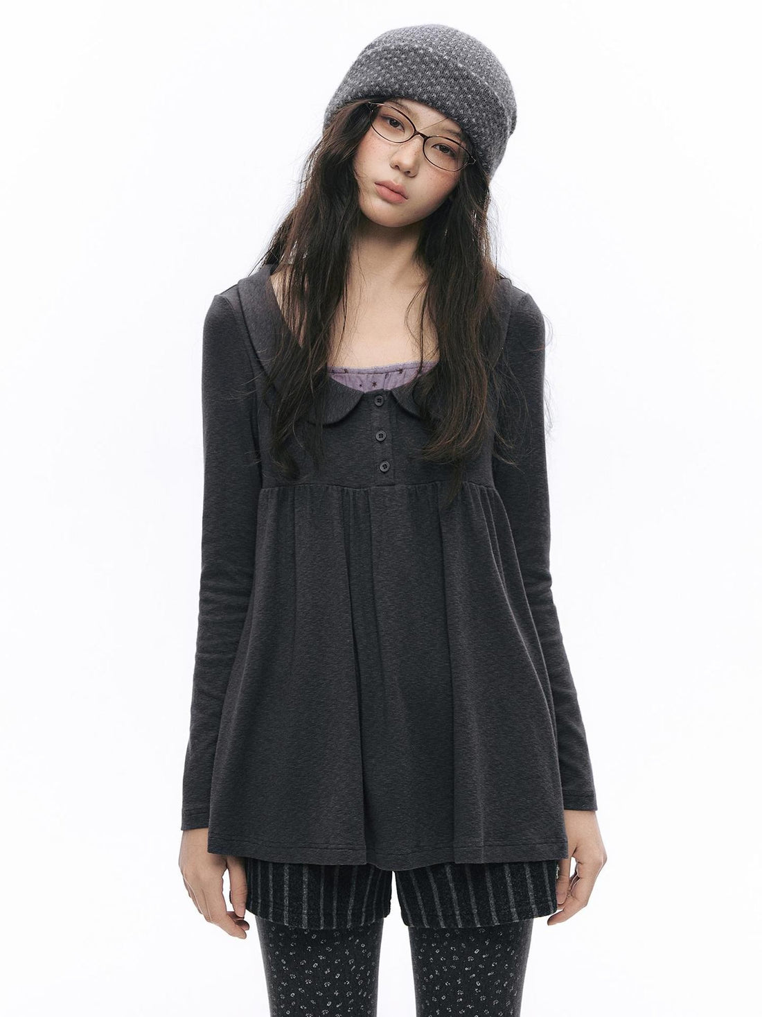 NAPSNAPS Sweet Faux Two Piece Doll Collar Knit Women&
