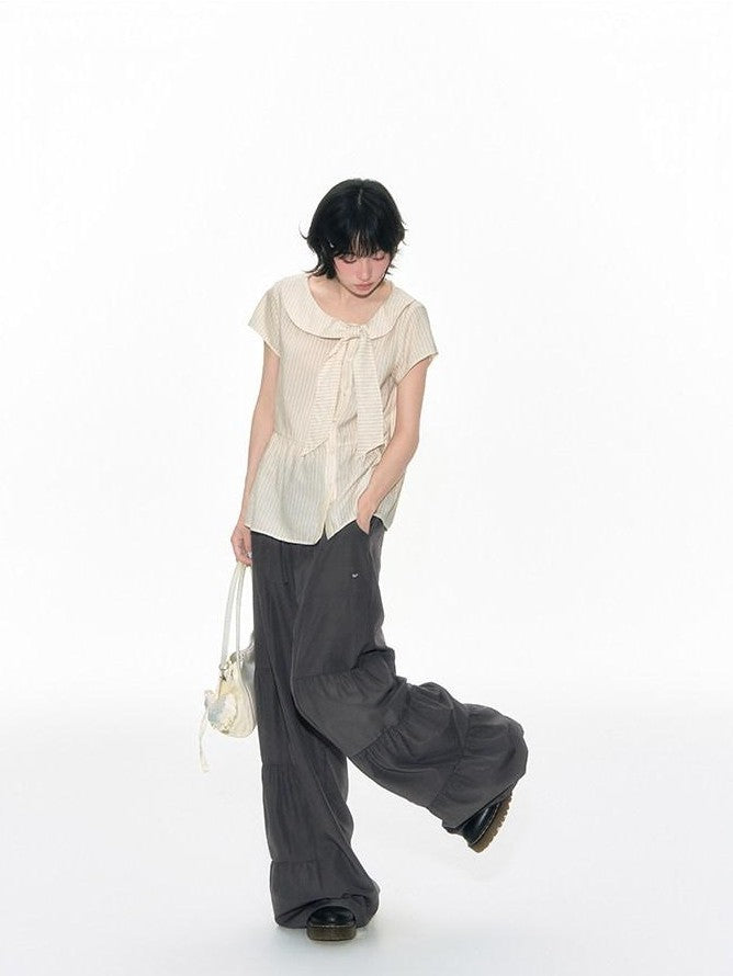 NAPSNAPS Taupe Pleated Drawstring Pocket Sunproof Women&