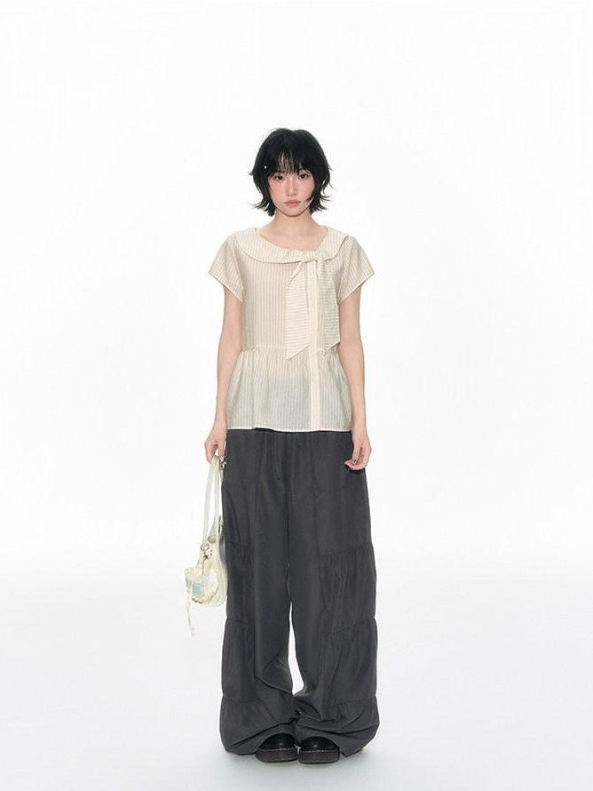 NAPSNAPS Taupe Pleated Drawstring Pocket Sunproof Women&