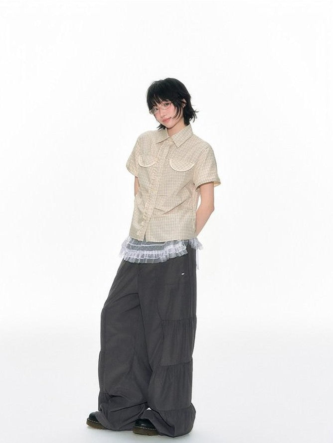 NAPSNAPS Taupe Pleated Drawstring Pocket Sunproof Women&