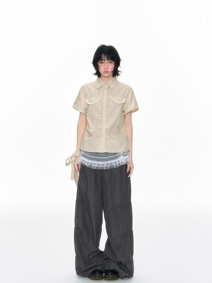 NAPSNAPS Taupe Pleated Drawstring Pocket Sunproof Women&