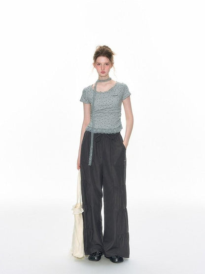 NAPSNAPS Taupe Pleated Drawstring Pocket Sunproof Women&