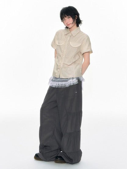 NAPSNAPS Taupe Pleated Drawstring Pocket Sunproof Women&