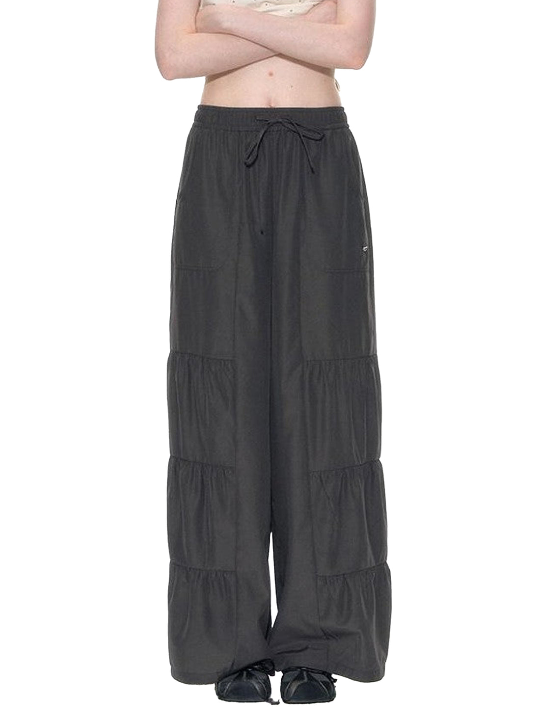 NAPSNAPS Taupe Pleated Drawstring Pocket Sunproof Women&