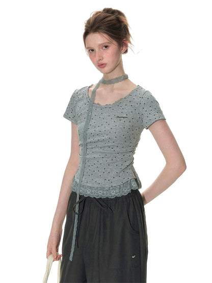 NAPSNAPS Textured Star Print Lace Spliced Women&
