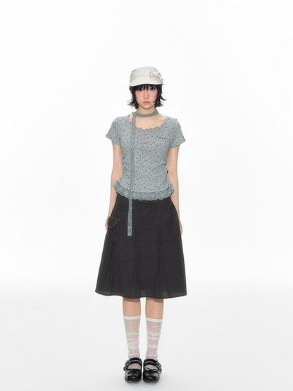 NAPSNAPS Textured Star Print Lace Spliced Women&