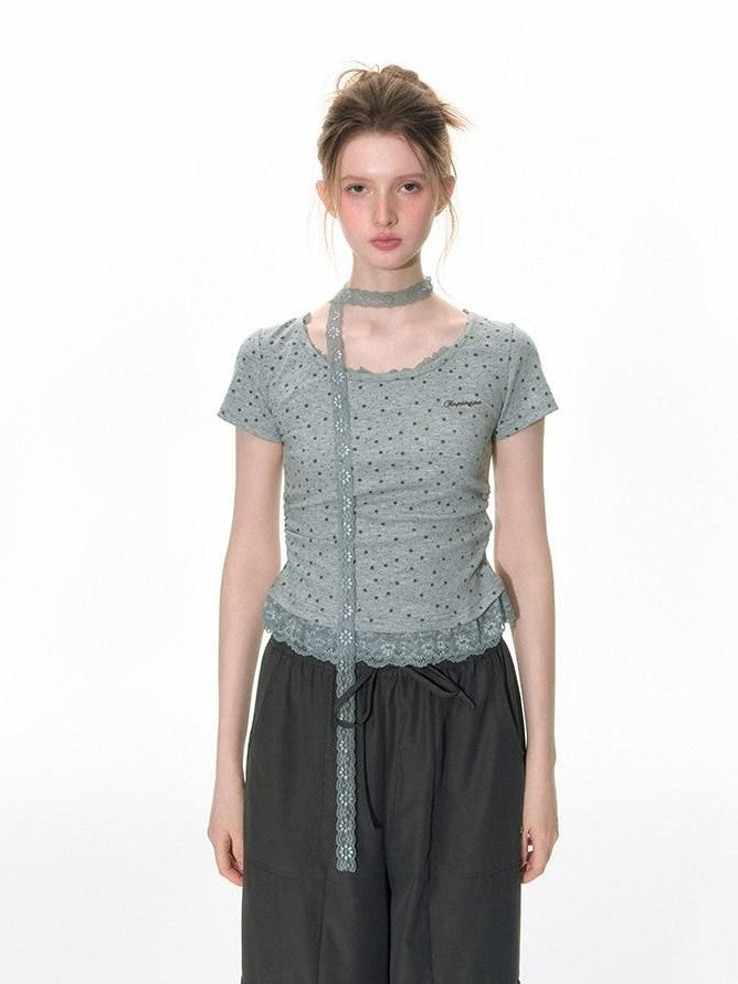 NAPSNAPS Textured Star Print Lace Spliced Women&