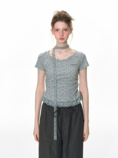 NAPSNAPS Textured Star Print Lace Spliced Women&