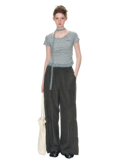 NAPSNAPS Textured Star Print Lace Spliced Women&