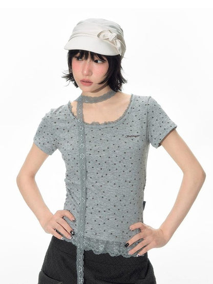 NAPSNAPS Textured Star Print Lace Spliced Women&
