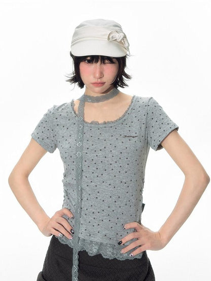 NAPSNAPS Textured Star Print Lace Spliced Women&