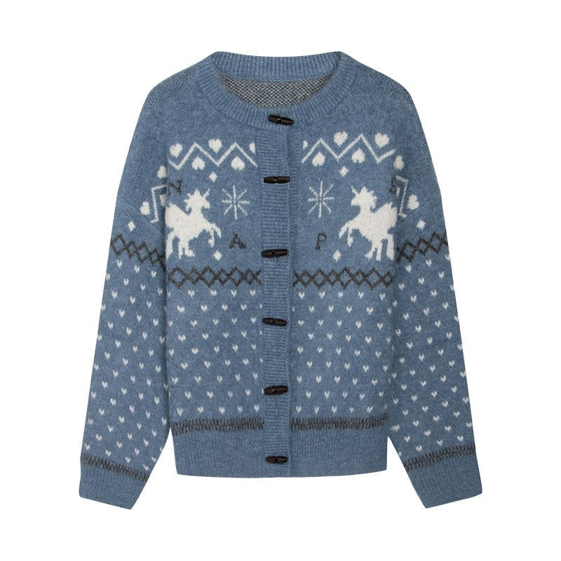 NAPSNAPS_Unicorn_Jacquard_Knit_Fair_Isle_Loose_Roundneck_Toggle_Women&