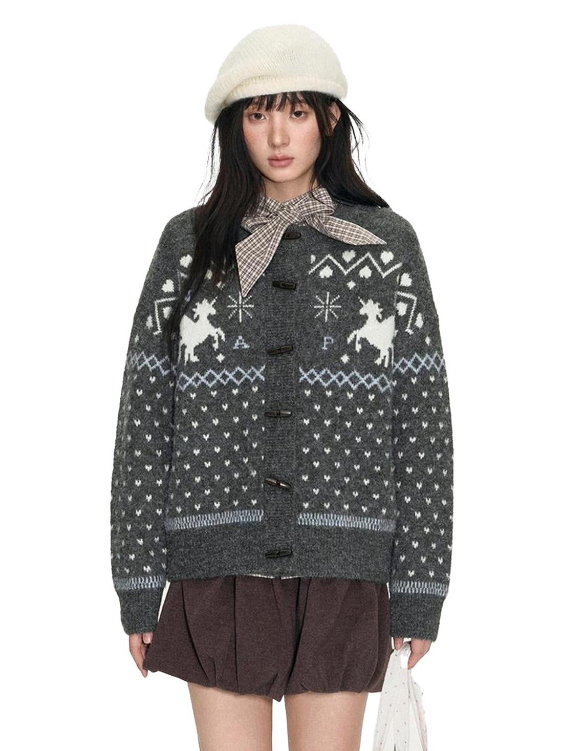 NAPSNAPS Unicorn Jacquard Knit Fair Isle Loose Roundneck Toggle Women&
