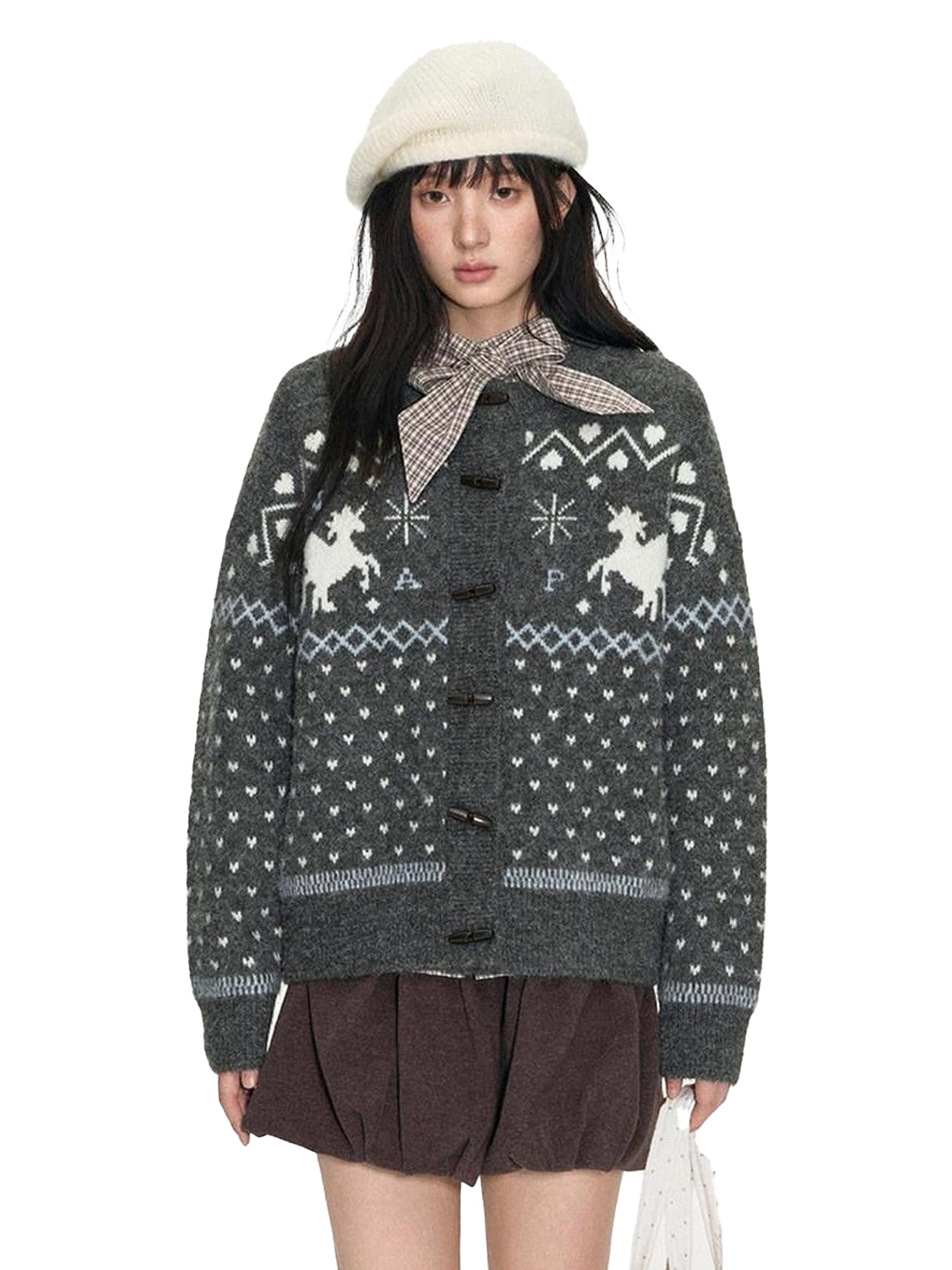 NAPSNAPS Unicorn Jacquard Knit Fair Isle Loose Roundneck Toggle Women&