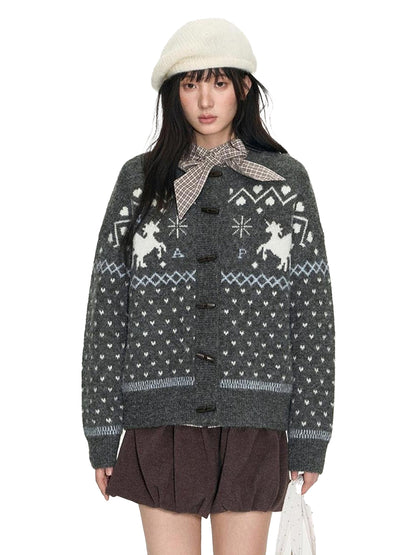 NAPSNAPS Unicorn Jacquard Knit Fair Isle Loose Roundneck Toggle Women&