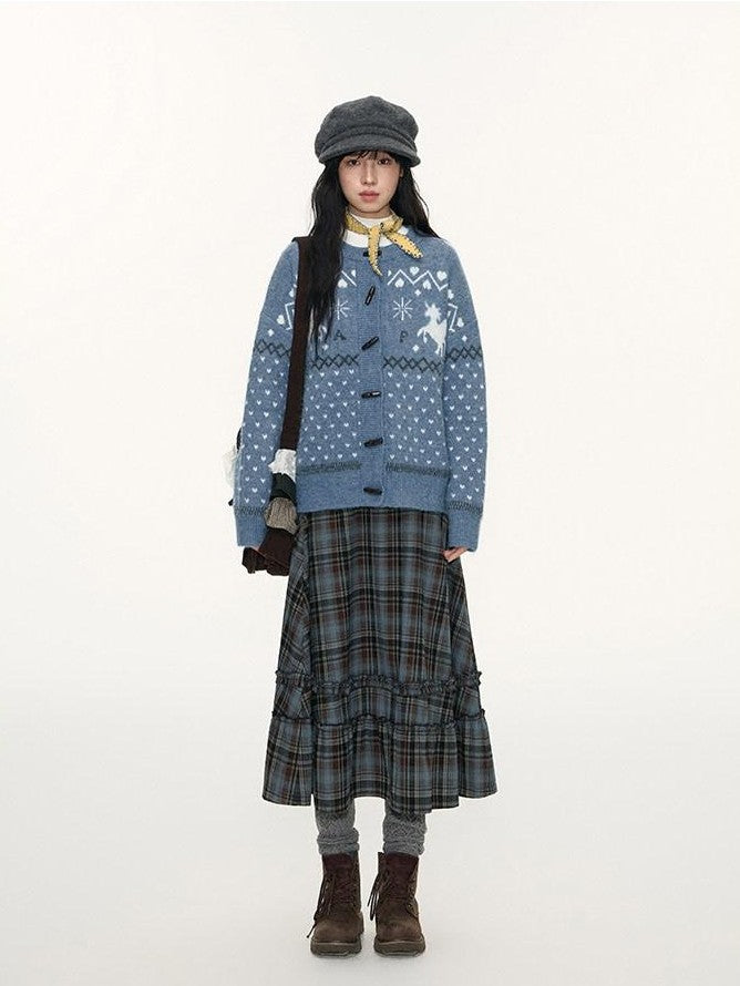NAPSNAPS Unicorn Jacquard Knit Fair Isle Loose Roundneck Toggle Women&