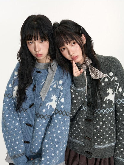 NAPSNAPS Unicorn Jacquard Knit Fair Isle Loose Roundneck Toggle Women&