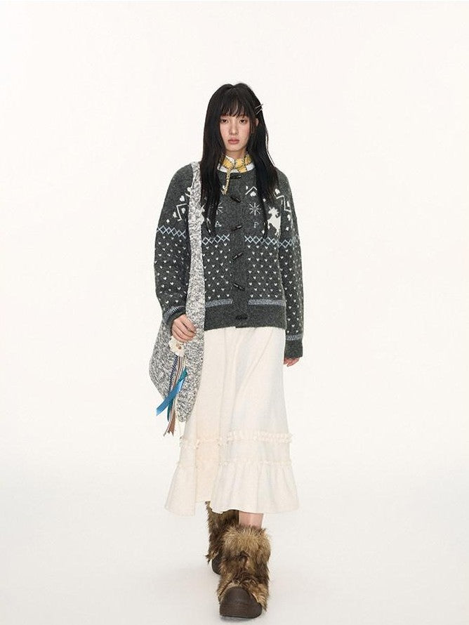 NAPSNAPS Unicorn Jacquard Knit Fair Isle Loose Roundneck Toggle Women&
