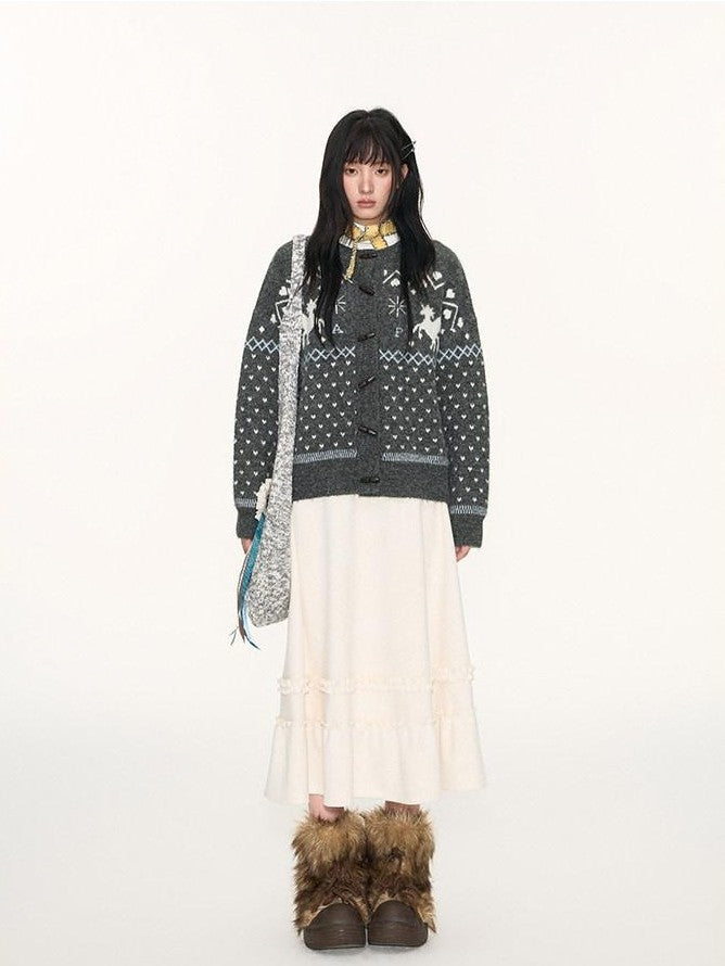 NAPSNAPS Unicorn Jacquard Knit Fair Isle Loose Roundneck Toggle Women&