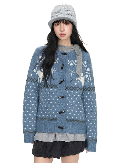 NAPSNAPS Unicorn Jacquard Knit Fair Isle Loose Roundneck Toggle Women&