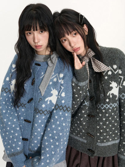 NAPSNAPS Unicorn Jacquard Knit Fair Isle Loose Roundneck Toggle Women&
