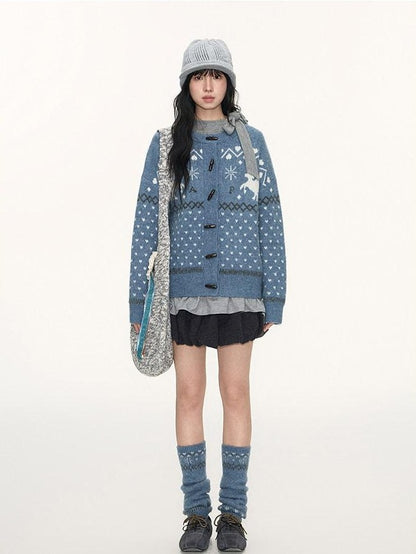 NAPSNAPS Unicorn Jacquard Knit Fair Isle Loose Roundneck Toggle Women&
