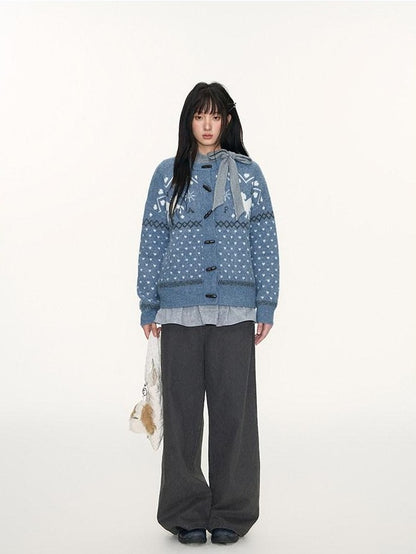 NAPSNAPS Unicorn Jacquard Knit Fair Isle Loose Roundneck Toggle Women&