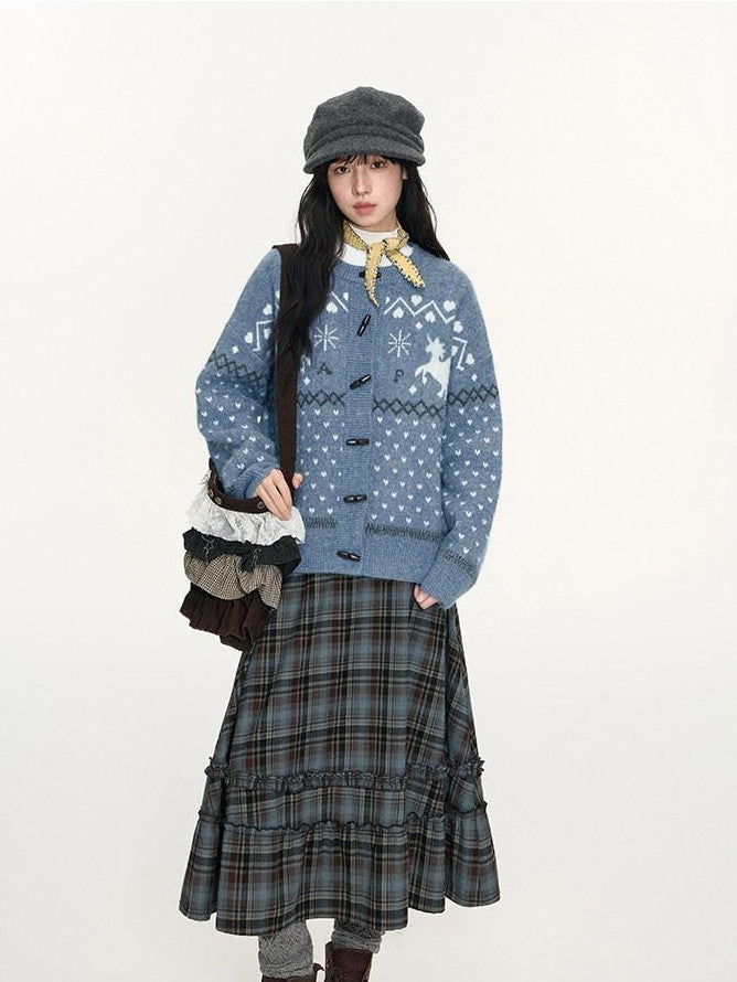 NAPSNAPS Unicorn Jacquard Knit Fair Isle Loose Roundneck Toggle Women&