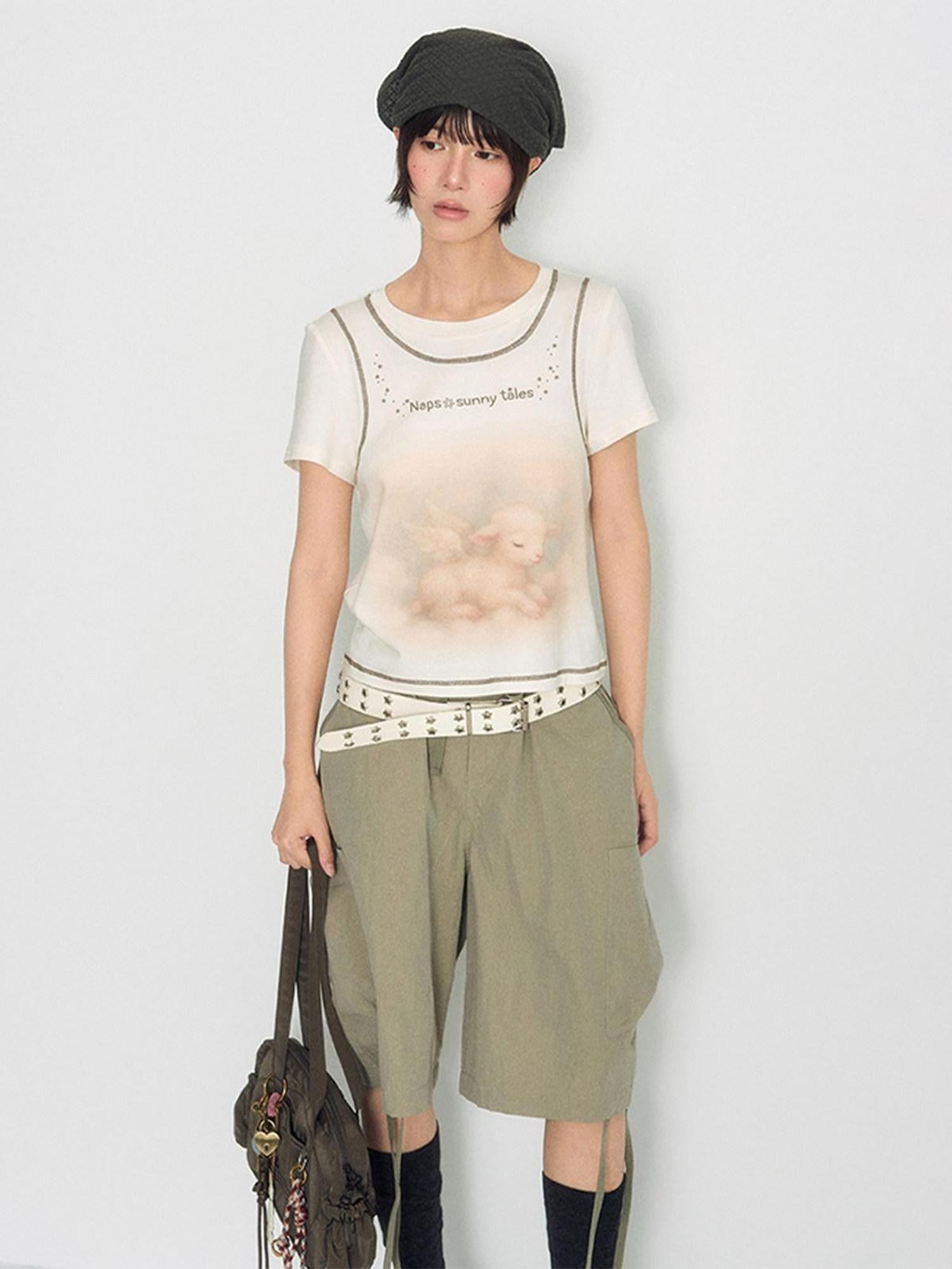 NAPSNAPS Utility Cargo Pocket Drawstring Curved Hem Women&