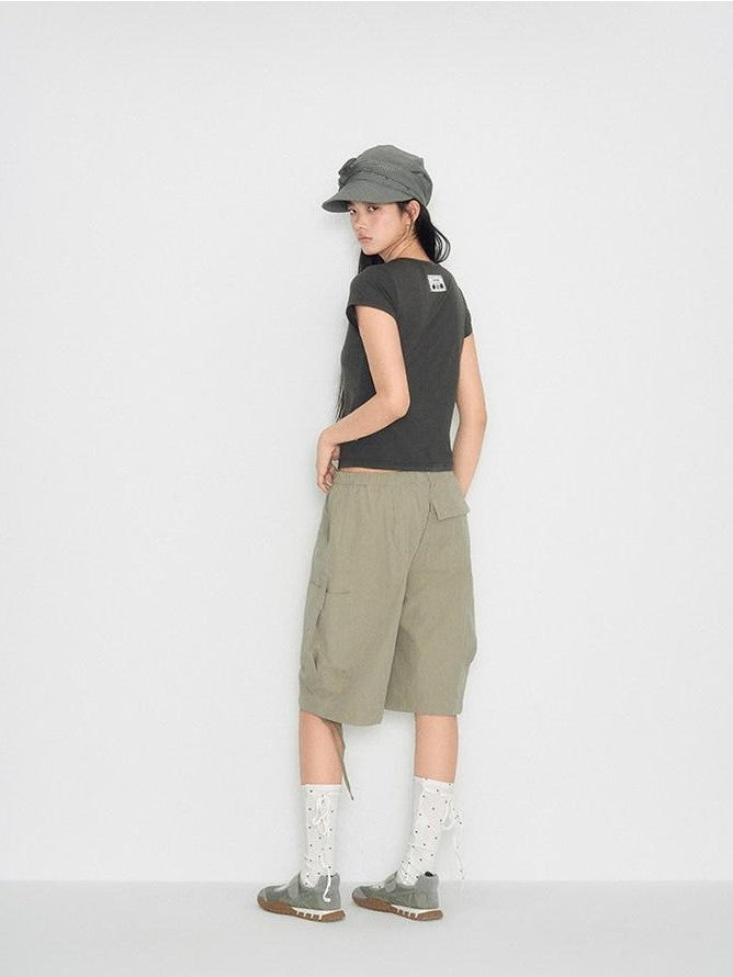 NAPSNAPS Utility Cargo Pocket Drawstring Curved Hem Women&