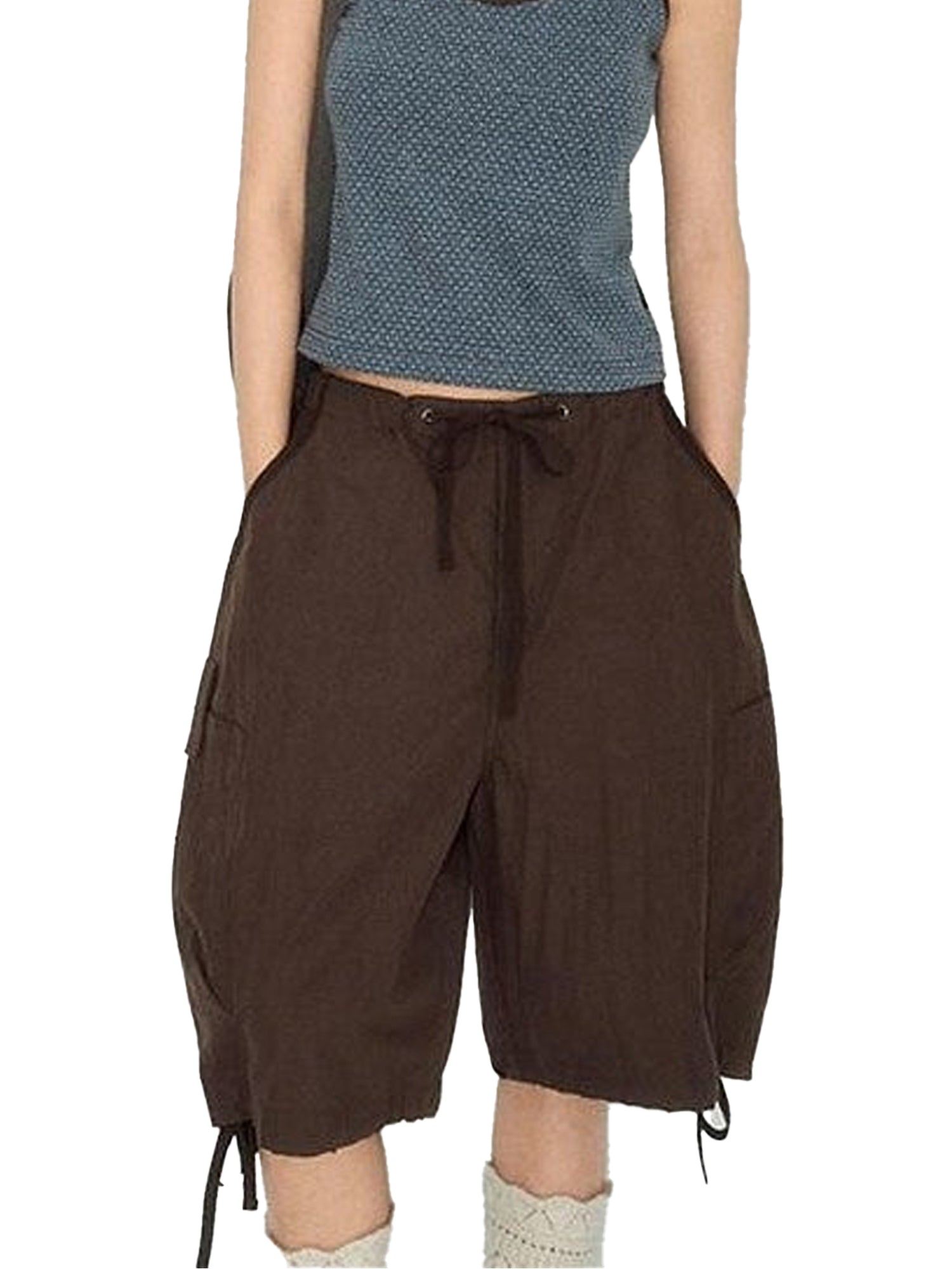 NAPSNAPS Utility Cargo Pocket Drawstring Curved Hem Women&