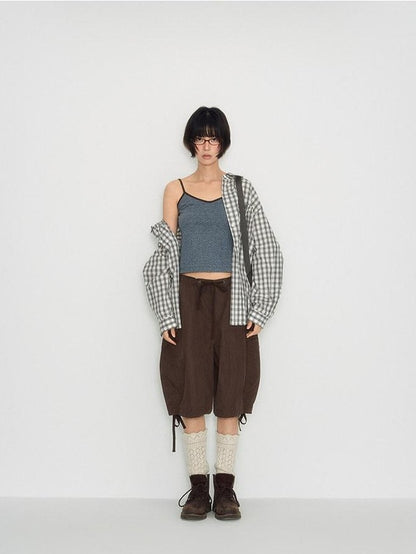 NAPSNAPS Utility Cargo Pocket Drawstring Curved Hem Women&