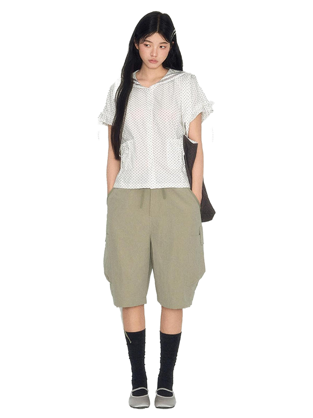 NAPSNAPS Utility Cargo Pocket Drawstring Curved Hem Women&