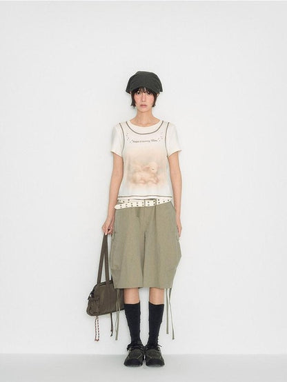 NAPSNAPS Utility Cargo Pocket Drawstring Curved Hem Women&