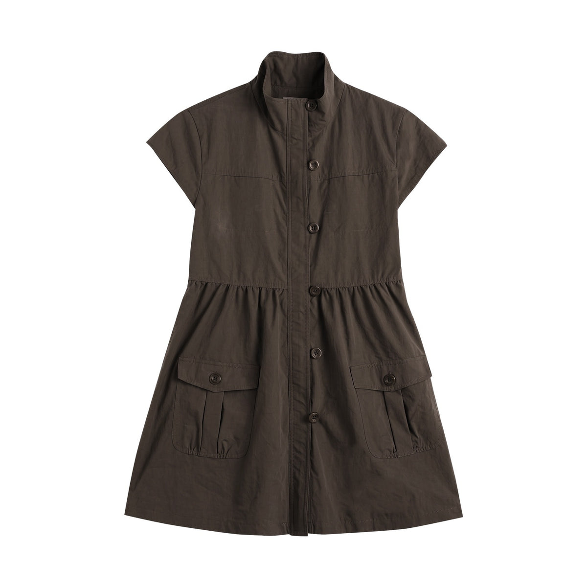 NAPSNAPS_Utility_Flap_Pocket_Stand_Collar_Short_Sleeve_Cotton_Blend_Women&